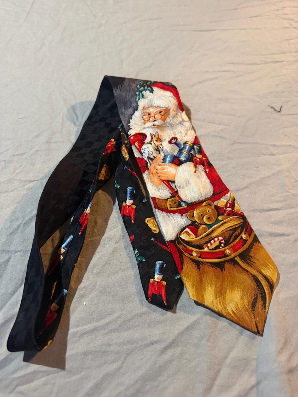 Hallmark Black Red Gold Santa and Toy Sack Men's Tie